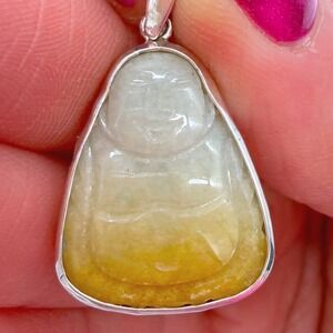 Hand‎ Carved Jade Buddha Pendant Sterling Silver 925 Artisan Spiritual Jewelry